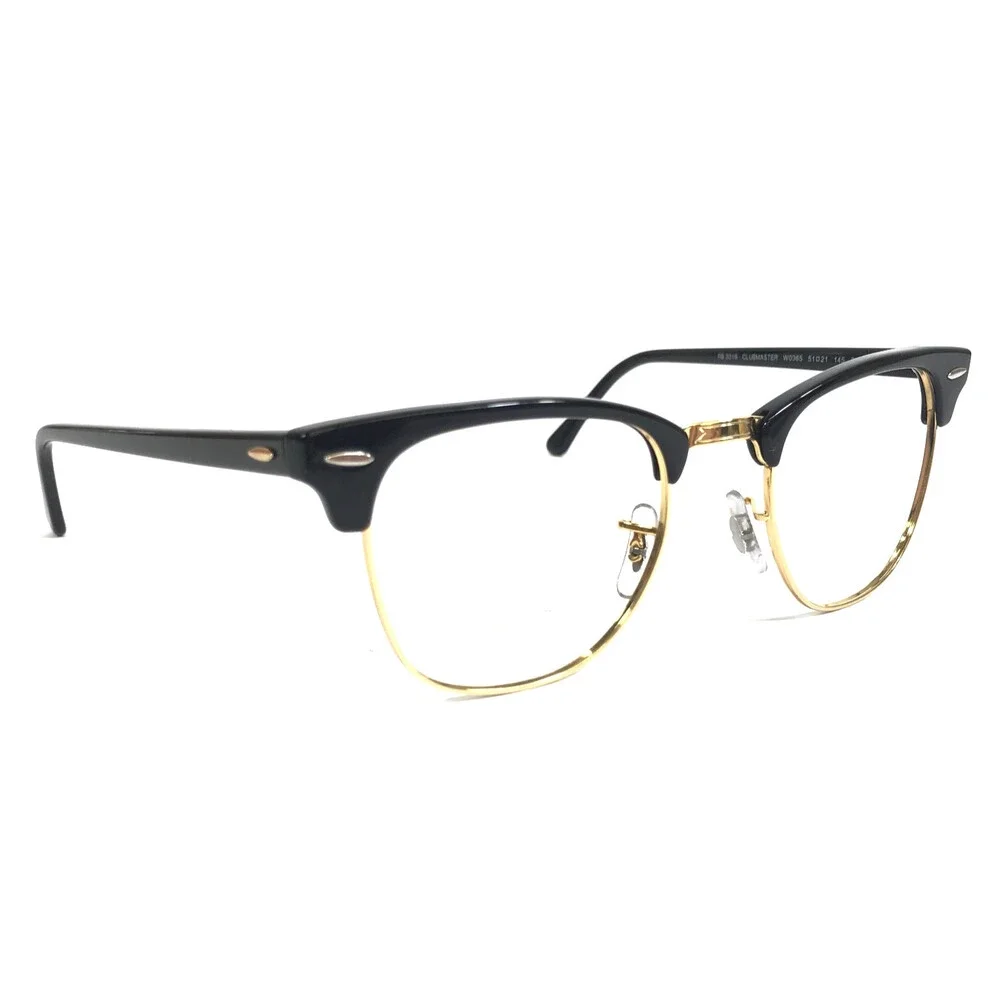 Ray-Ban Eyeglasses Frames RB3016 CLUBMASTER W0365 Black Gold Full Rim 51-21-145